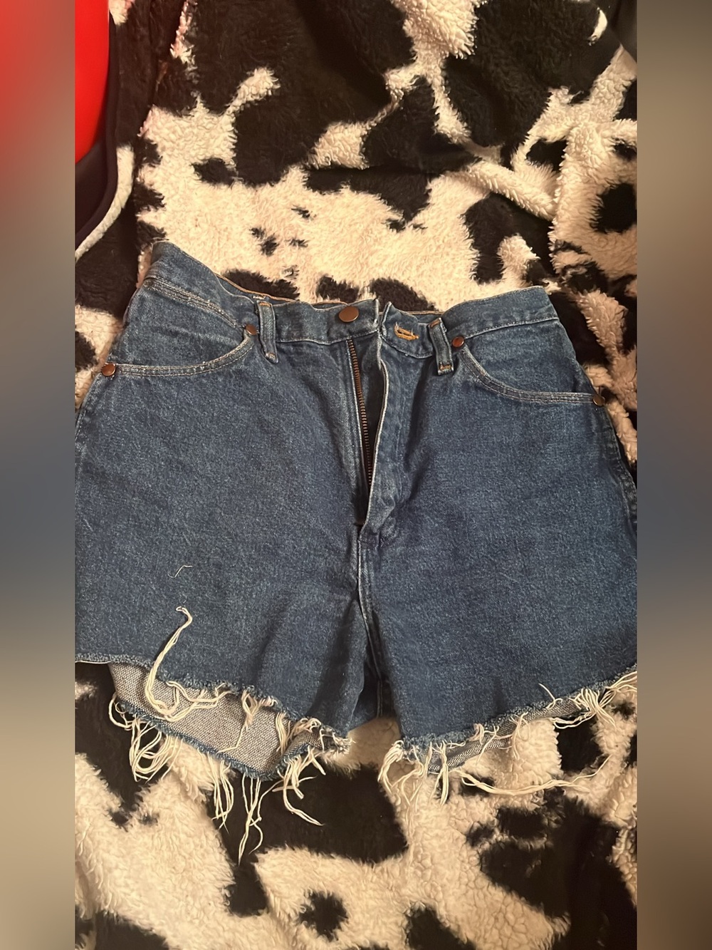Wrangler Dark Blue High-Rise Frayed Denim Shorts